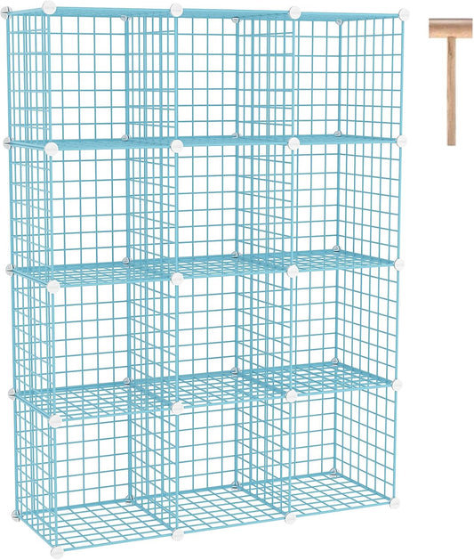 C&AHOME Wire Cube Storage, 12 - Cube Organizer Metal C Grids, Modular Shelves Units, Closet Organizer, Ideal for Home, Office, Living Room, 36.6”L x 12.4”W 48.4”H, Blue UWCS3012B