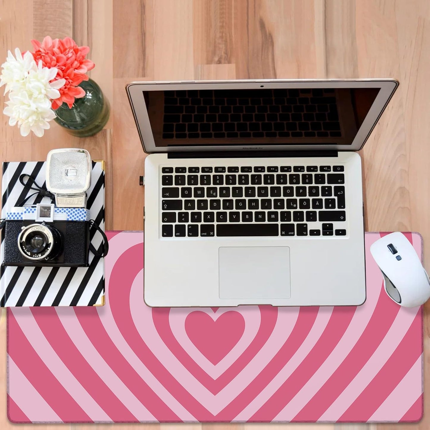 Gaming Desk Pad Large Extra Length Retro Style Hearts Mouse Pad Keyboard Laptop Non-Slip Waterproof with Rubber Base Thick Stitched Edge Mouse Mat for Office Home 35.4 x 15.7 Inches