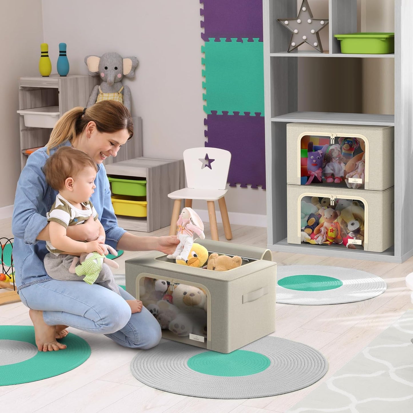 Sorbus Storage Bins with Metal Frame - Stackable & Foldable Clothes Organizer Bags - Oxford Fabric Storage Containers with Large Clear Window & Carry Handles Organization for Bedding Linen & Clothing