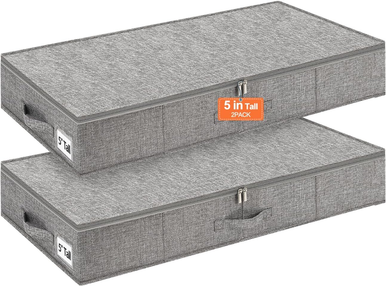 punemi Low Profile Under Bed Storage, 5 inches High Underbed Storage Containers With Sturdy Sidewalls & Bottom, Slim Under Couch Sofa Storage, Shallow Under Bed Organizer Clothes Storage Bins, 2Pack