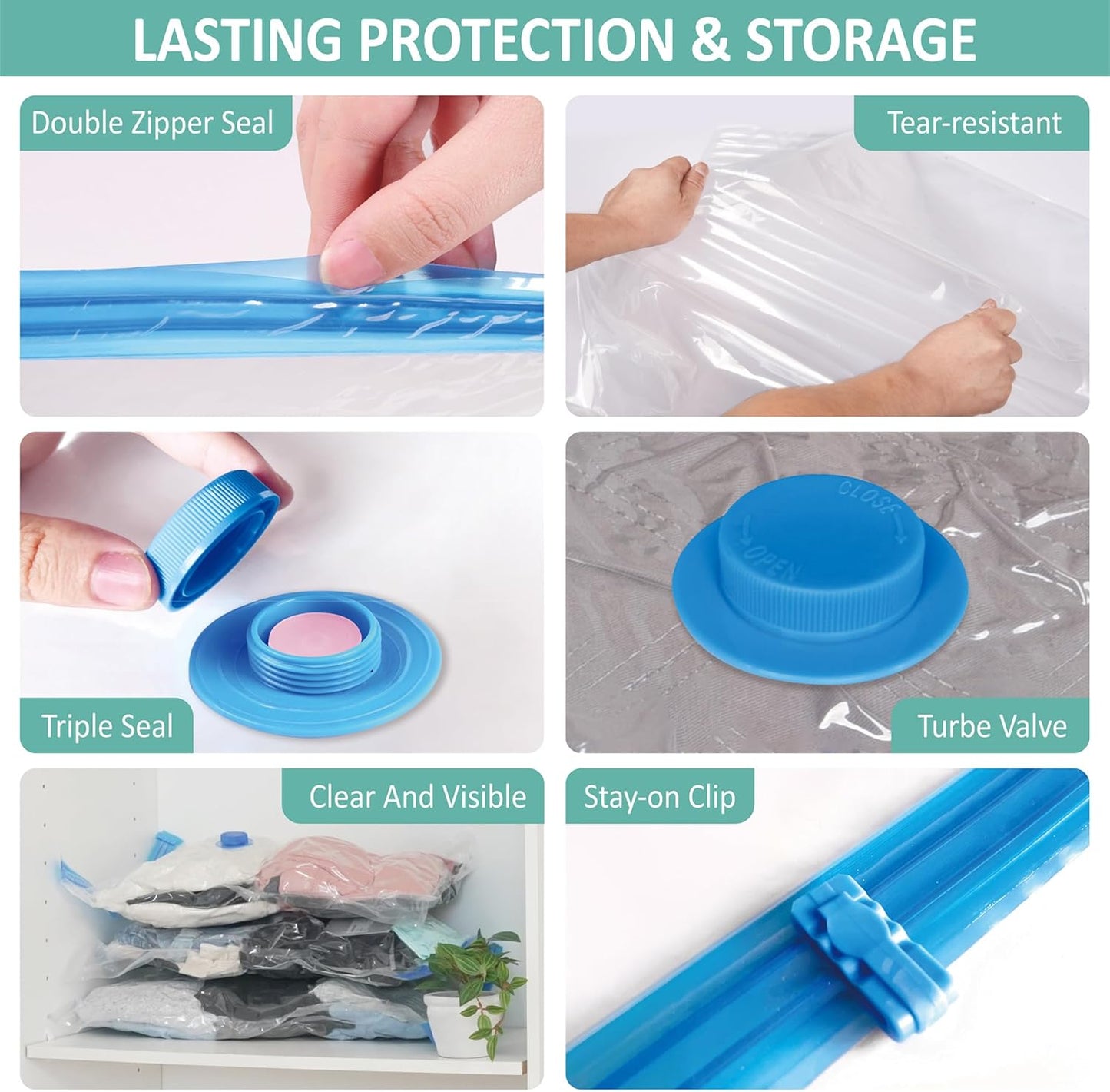 Cozy Essential Travel Vacuum Clothes Bags with Rechargeable Electric Pump for Luggage, Suitcase, Vacuum Seal Compression Space Saver Bags for Clothing, 8 Pack