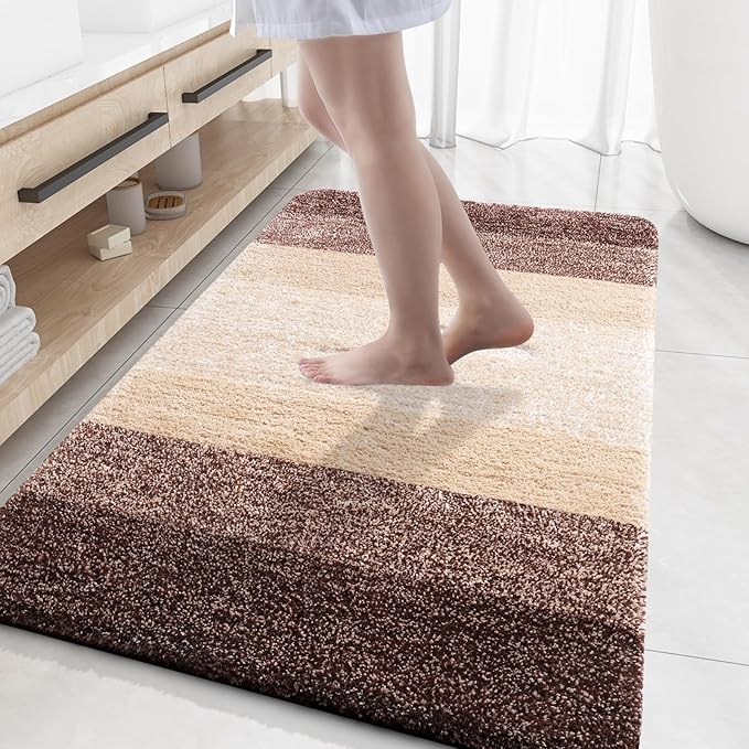 OLANLY Bathroom Rug Mat 59x35, Extra Soft and Absorbent Microfiber Bath Rugs, Non-Slip Plush Shaggy Bath Carpet, Machine Wash Dry, Bath Mats for Bathroom Floor, Tub and Shower, Brown