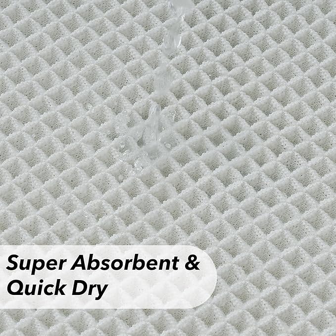 KGORGE Waffle Bathroom Rug, Large Super Absorbent Non Slip Washable Bathroom Rugs Decor, Boho Quick Dry Rubber Backed Bath Mat for Shower Toilet Hallway Hotel, Pure White, 24" W X 72" L 1pc