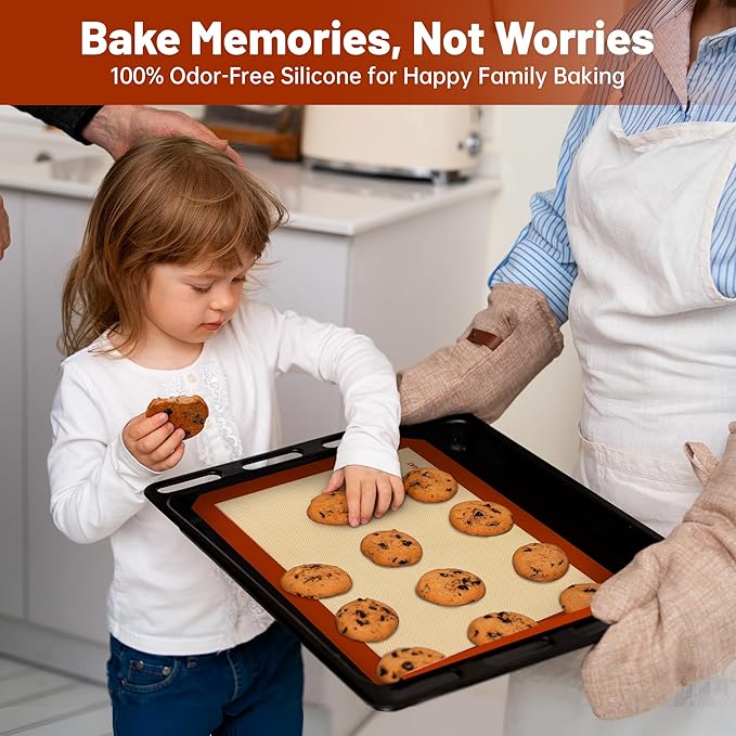 RENOOK Silicone Baking Mats, 3PACK Reusable Non-stick Baking Mats for Cookies, Easy Clean & Non-Slip Food Grade, 16.5’’ x 11.6’’ Baking Sheets for Cookies, Bread and Pastry, Baking Supplies for Oven