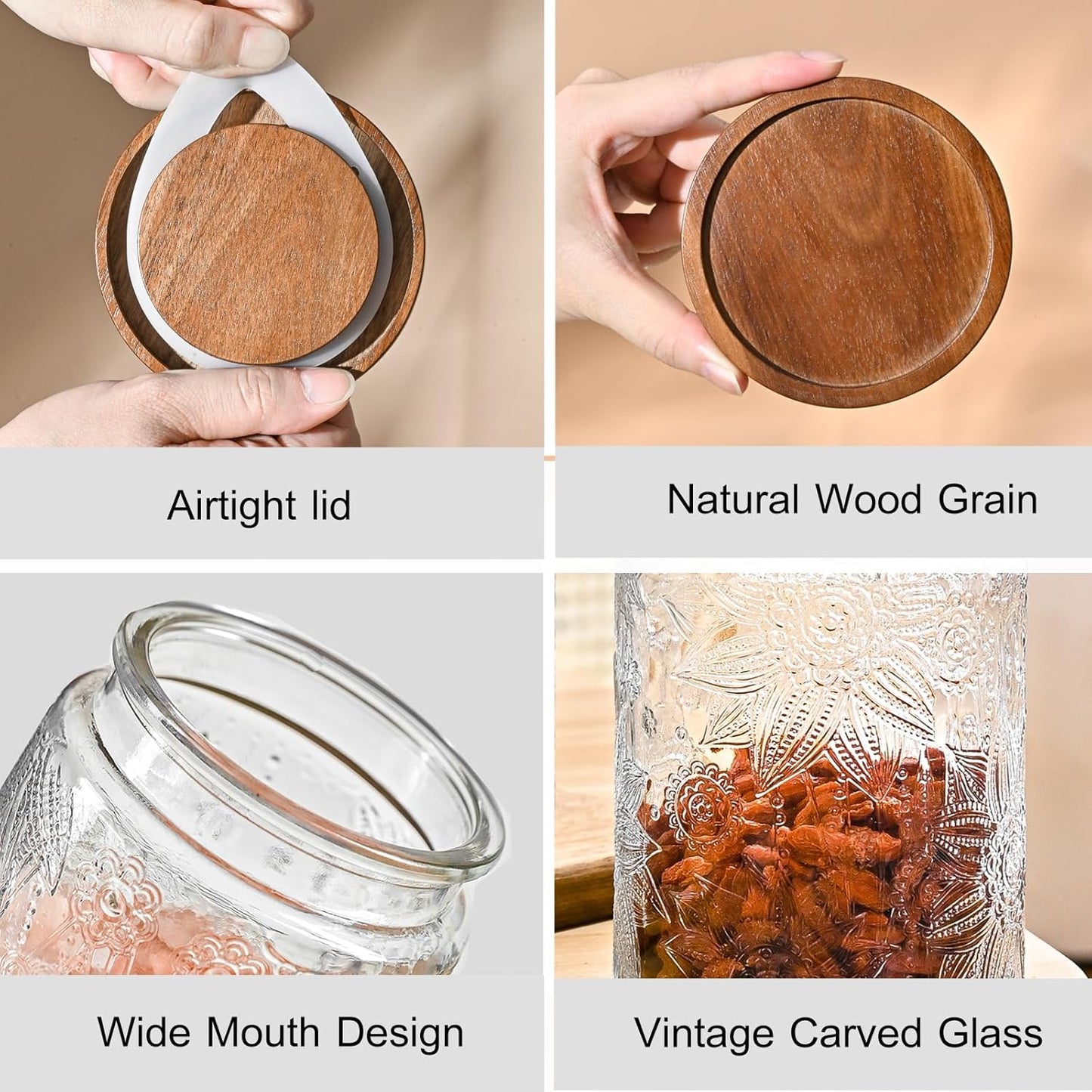 3-Pack 24oz Vintage Glass Jar With Lid, Glass Storage Containers, Airtight Kitchen Storage Containers For Sugar, Coffee, Tea, Spice, Flour, Candy Cookie, Pasta, Cereal
