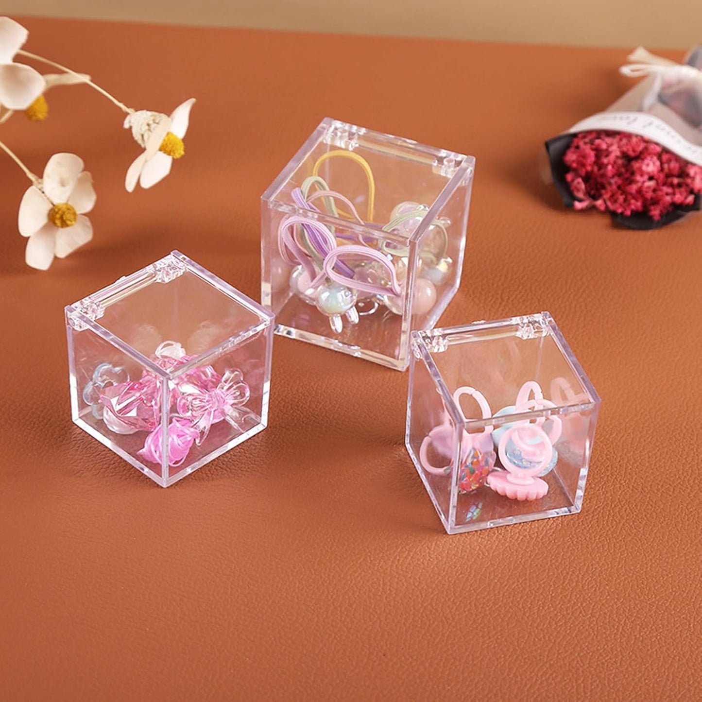 KissYou Acrylic Box with Lid Clear Square Cube Face Towel Storage Box Desk Organizers Aesthetic Hair Accessories Gift Box