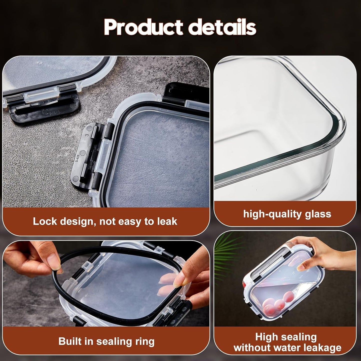 8 Pack Glass Meal Prep Containers with Lids, Extra Thick Airtight Food Storage Set (310ml-1510ml/10.5oz–51oz), Leakproof Lunch Boxes for Leftovers