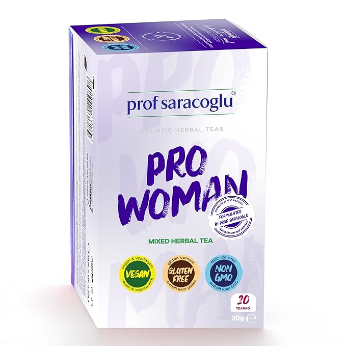 Prof Saracoglu 1 Box Pro-Woman Herbal Tea – Caffeine-Free Herbal Blend with Chamomile and Yarrow, Made for Women’s Daily Routine, 20 Organic Tea Bags in Resealable Box