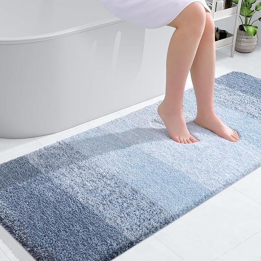 OLANLY Bathroom Runner Rugs 59x24, Extra Soft Absorbent Microfiber Bath Rugs, Rubber Backing, Quick Dry, Machine Washable Bath Mats for Bathroom Floor, Tub and Shower, Home Decor Accessories, Blue