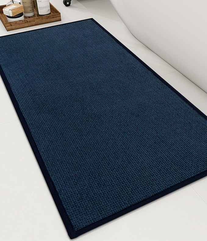 YIHOUSE Bathroom Rugs Mat 16x32, Non Slip Quick Dry Bath Mats for Bathroom Absorbent Ultra Thin Bath Rugs Machine Washable Fit Under Door for Sink, Cabinet, Laundry (Dark Blue, 16"x32")