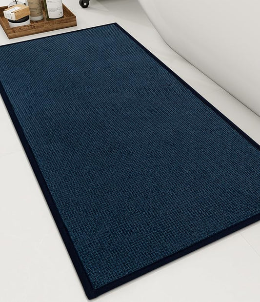 YIHOUSE Bathroom Rugs Mat 16x32, Non Slip Quick Dry Bath Mats for Bathroom Absorbent Ultra Thin Bath Rugs Machine Washable Fit Under Door for Sink, Cabinet, Laundry (Dark Blue, 16"x32")