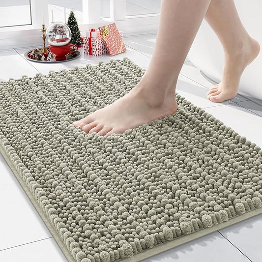 Arotive Luxury Chenille Bathroom Rug Mat, Extra Soft Thick Absorbent Shaggy Bath Rugs, Non-Slip Machine Wash Dry, Plush Bath Mats for Bathroom, Shower and Tub, 24x16, Warm Taupe