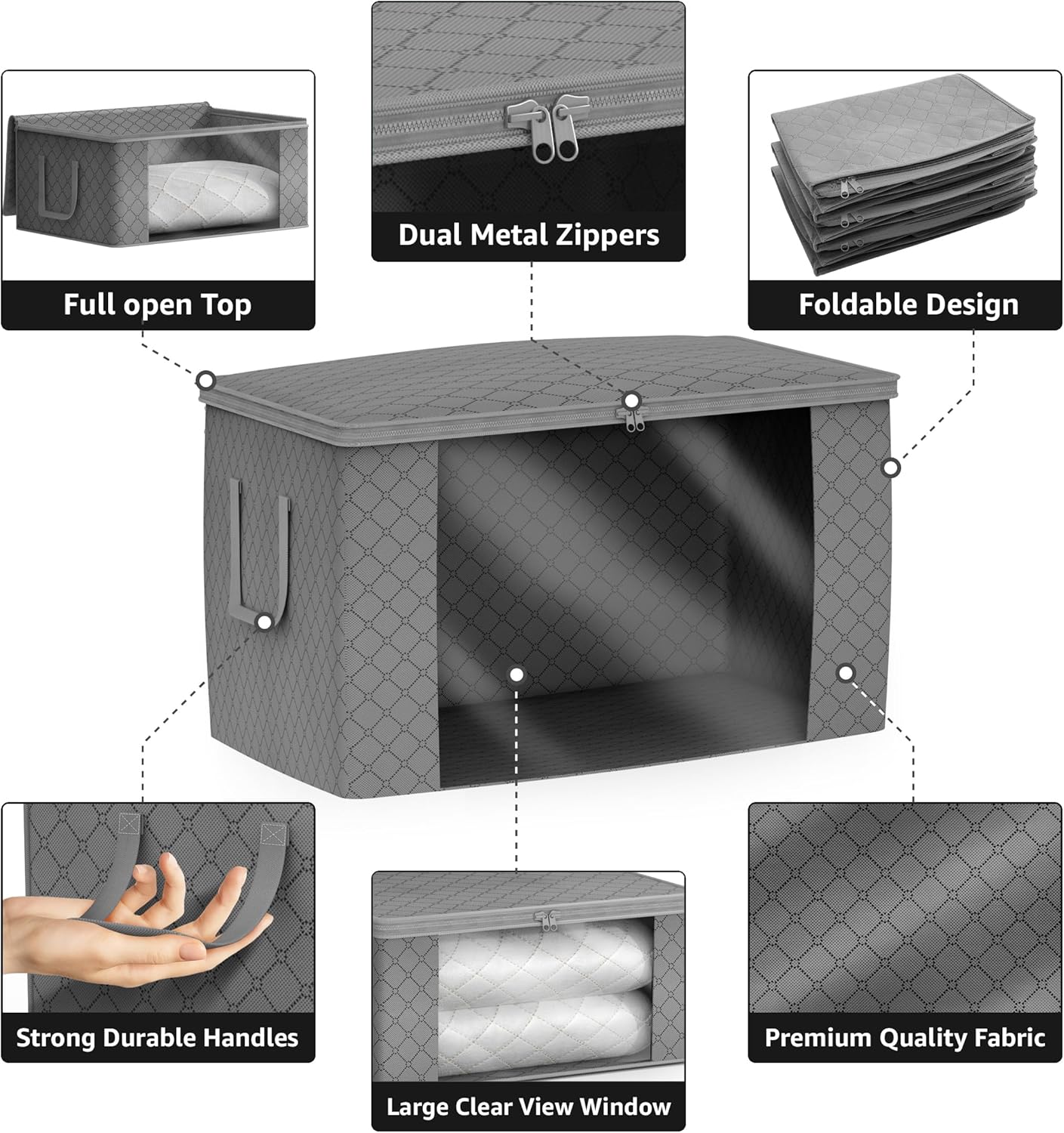 Sorbus Foldable Storage Bag Organizers, Large Clear Window & Carry Handles, Great for Clothes, Blankets, Closets, Bedrooms, and more