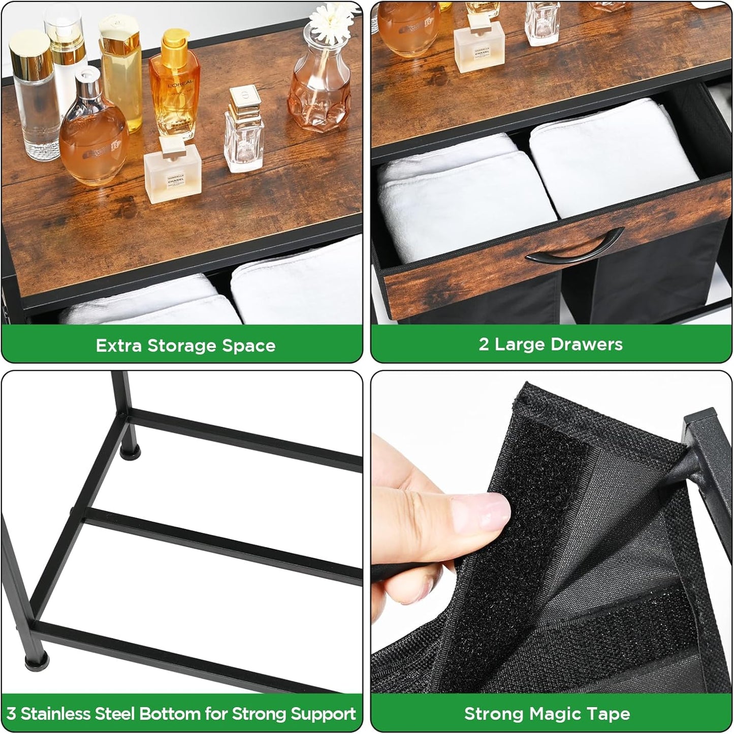 Laundry Sorter 3 Section, 180L Laundry Hamper Basket with Shelf and 2 Drawers, 3 Compartment Clothes Storage Organizer Cart, Pull-Out Removable Oxford Fabric Bags, Rustic Brown and Black