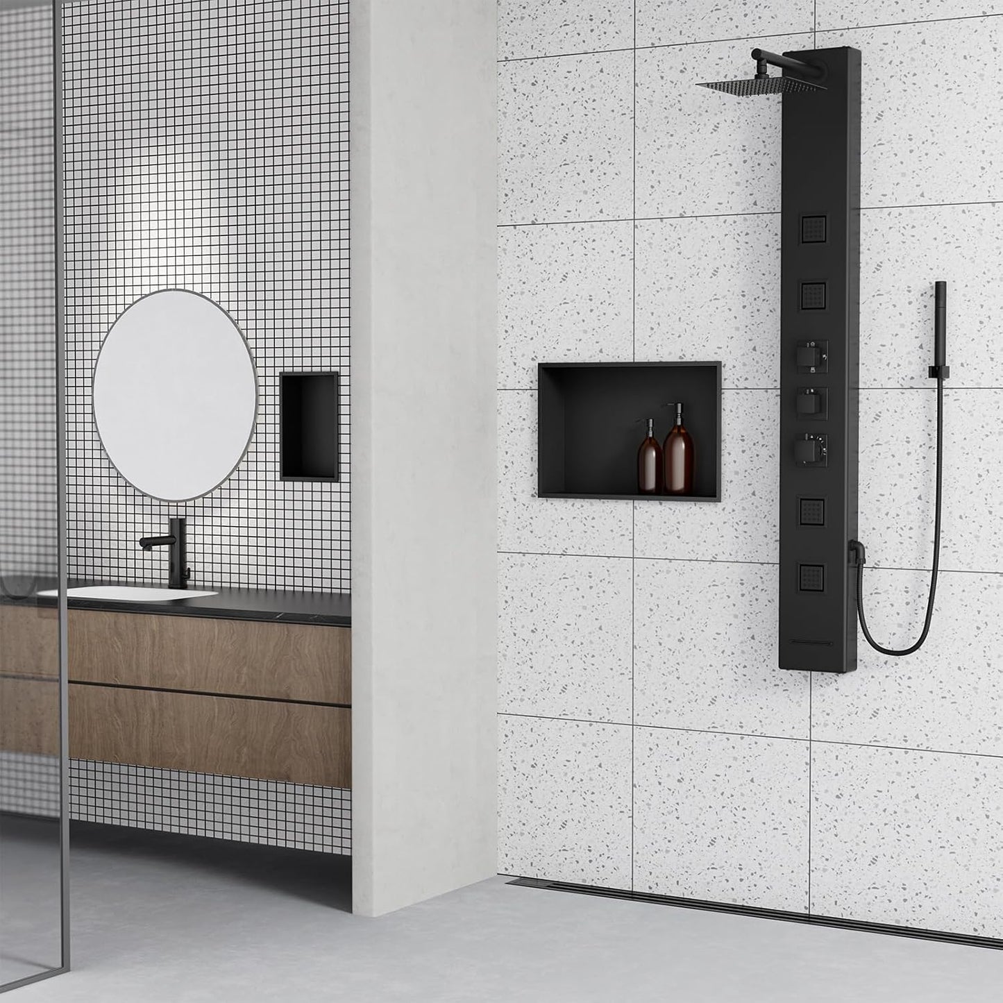 Achelous Stainless Steel Insert Shower Niche 18" X 12" NO Tile Needed, Bathroom Wall Niche Recessed Shower Shelf Organizer, Wall-inserted Niche Recessed Shower Caddy, Matte Black