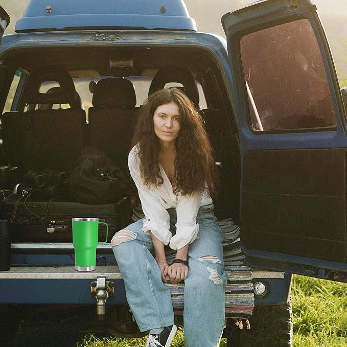 20 oz Tumbler with Handle and Lid, Stainless Steel Tumbler Insulated Travel Coffee Mug, Spill Proof Double Wall Vacuum Tumbler Cup Keep Drink Hot & Cold, Green, 6 Pack