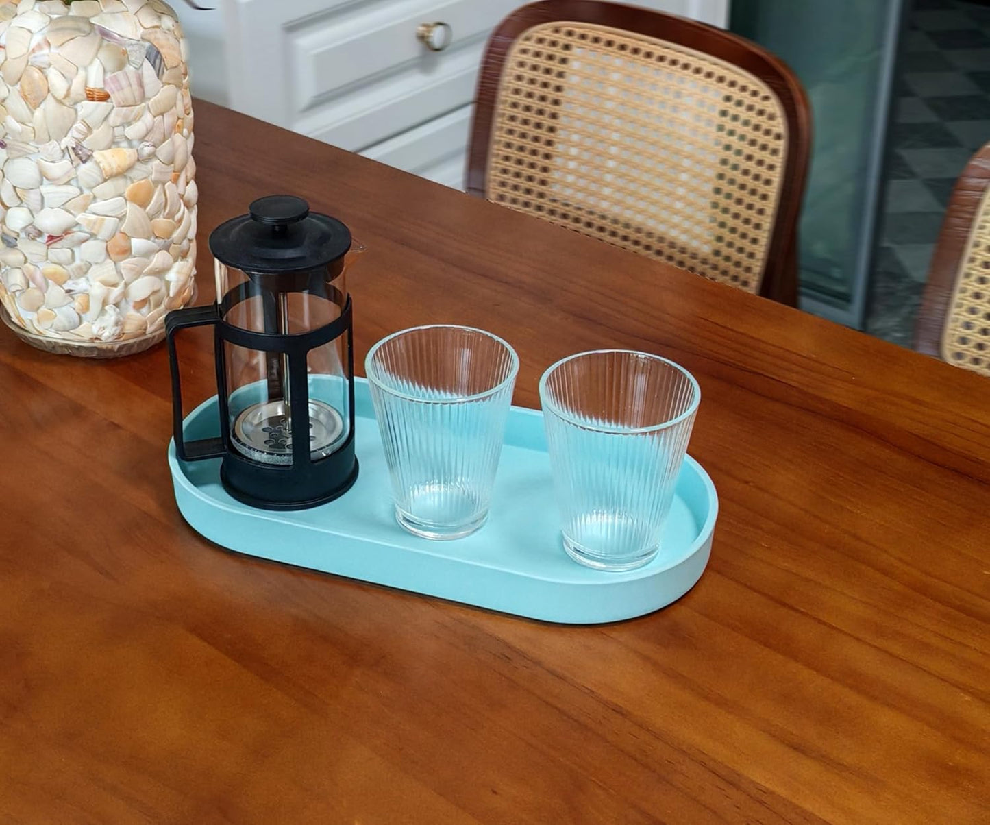 Blue Small Tray (11.8 inch), Oval Tray for Kitchen Counter, Bathtub Bathroom Vanity Items, Countertop Organizer, Coffee Accessory, Bar, Serving Seasoning, Salt and Pepper, Soap, Perfume.