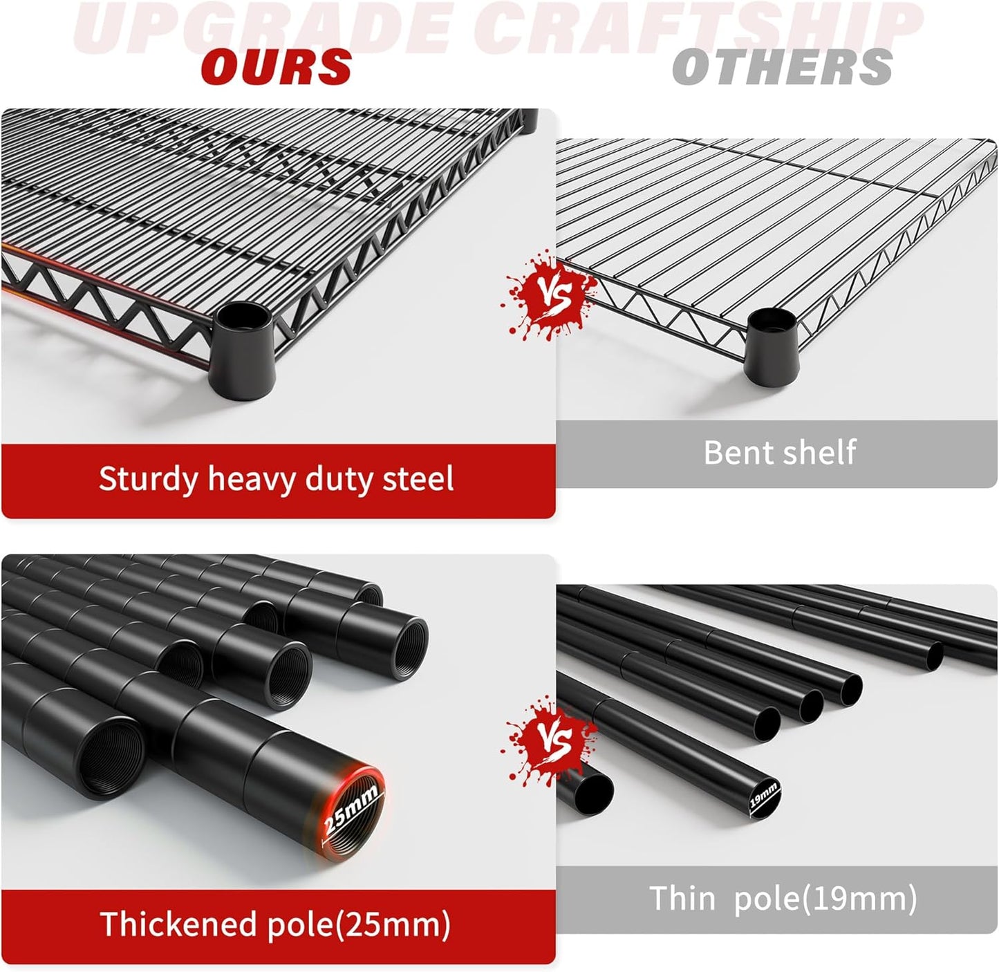 REIBII 82.6" H*60''W*17.7" D Steel Heavy Duty Wire Shelving with Wheels, 6-Tier Adjustable Storage Shelves 3598LBS Commercial Metal Shelves for Pantry, Garage, College Dorm School Industrial Shelving