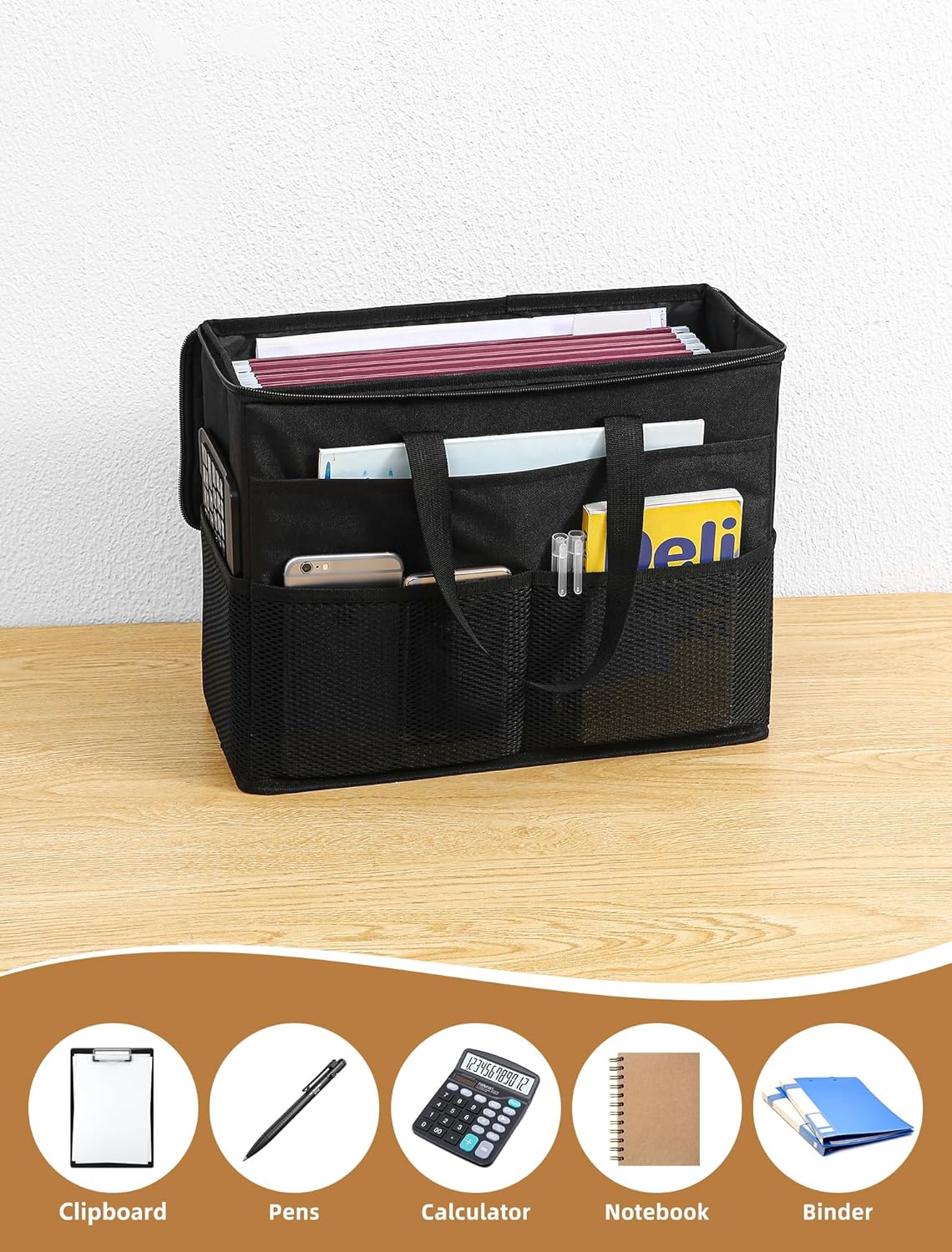 Qozary 2 Pack File Folder Organizer Box-Hanging File Tote Bag With Lids, Collapsible Portable Filing Organizer Box With Handle, Document Storage Bag For Office,Home,Travel, School