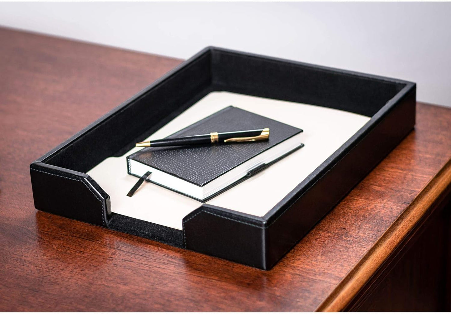 Dacasso Bonded Set Luxury Leather Desk Pad & Desk Organization Essentials, 7 Piece, Black