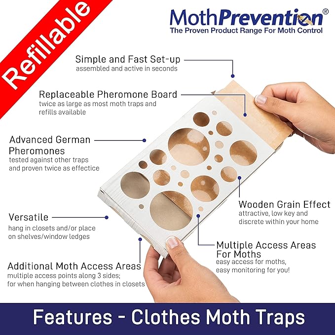 Clothes Moth Traps + Replacement Strips (9 Strips in Total) - Traps & Refills for MothPrevention Moth Traps - for Closets & Clothing
