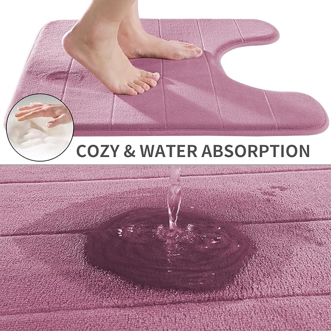 Yimobra Memory Foam Toilet Bath Mat U-Shaped, 24 X 20 Inches,Soft and Comfortable, Super Water Absorption, Non-Slip, Machine Wash and Easier to Dry for Bathroom Commode Contour Rug, Mauve