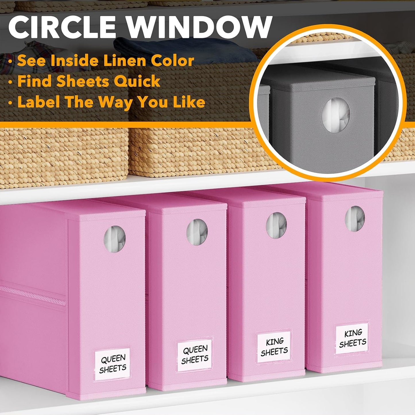 SpaceAid 4 Pack Bed Sheet Organizers and Storage, Foldable Sheet Organizer for Linen Closet, Sheets Set Folder Keeper with Window XL (Queen & King Size) Bedding Container (Pink, 4 Pack)