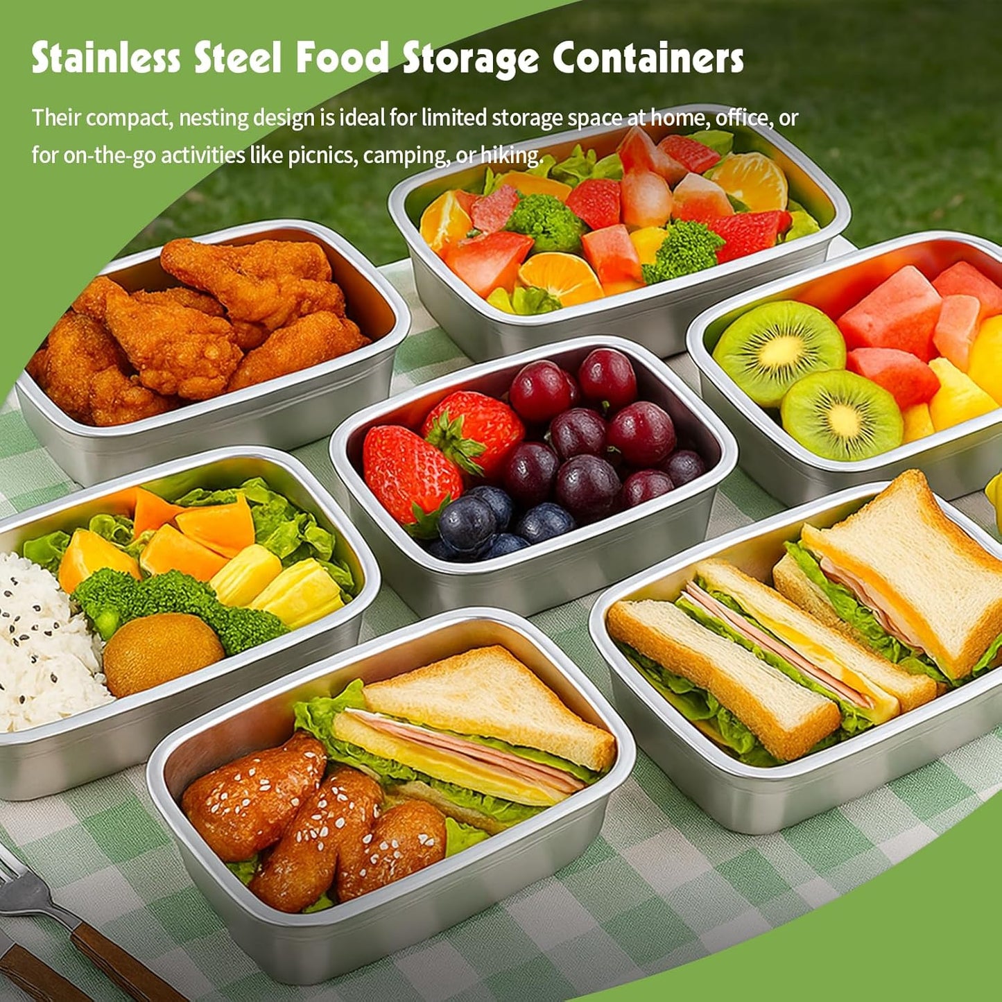10 Pack Stainless Steel Food Storage Containers with Leak-Proof Lids, 34oz Reusable Metal Meal Prep Lunch Boxes, Stackable, BPA-Free, Dishwasher Safe for Snacks, Fruits & On-the-Go Meals