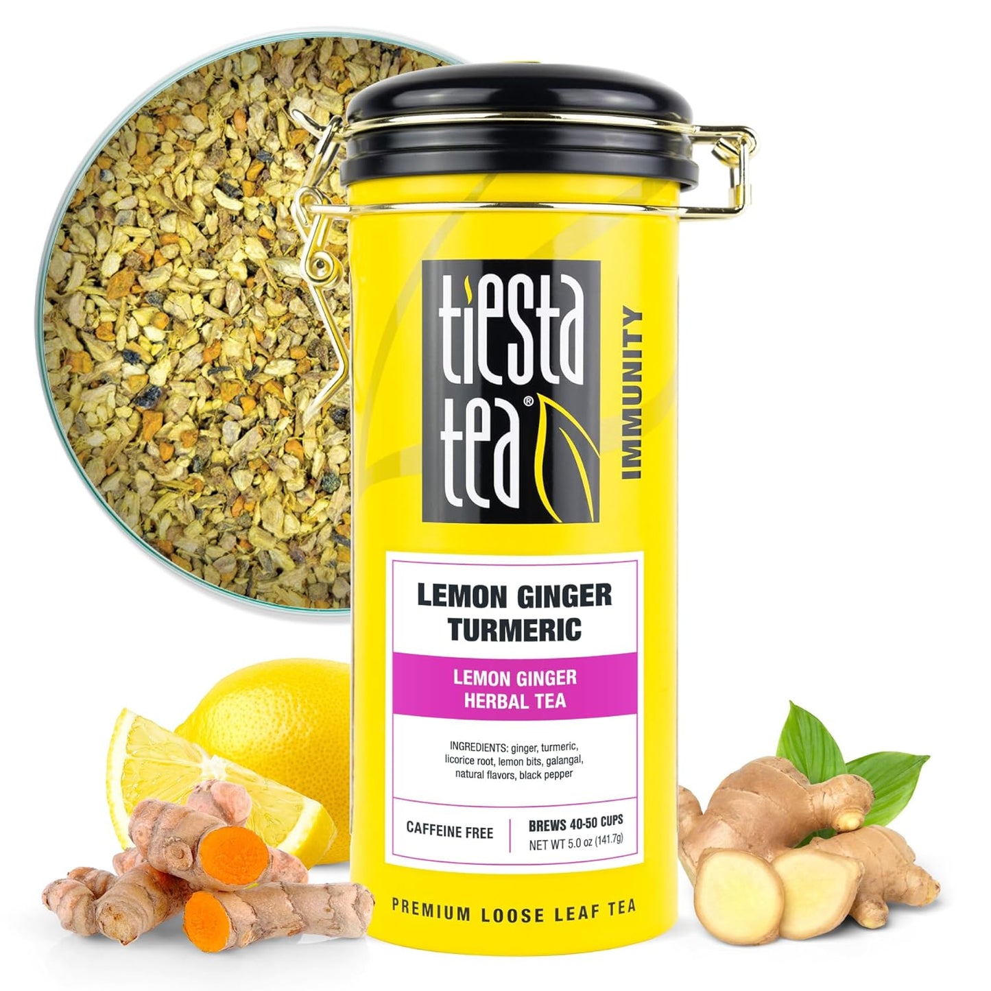 Tiesta Tea - Lemon Ginger Turmeric, Loose Leaf, Lemon Ginger Herbal Tea, Premium Blend, Non Caffeinated Herbal, Make Hot or Iced & Brews Up to 50 Cups, 5 Ounce Refillable Tin