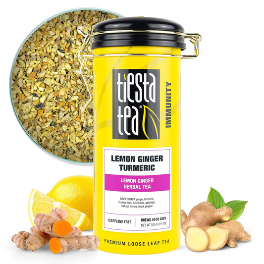 Tiesta Tea - Lemon Ginger Turmeric, Loose Leaf, Lemon Ginger Herbal Tea, Premium Blend, Non Caffeinated Herbal, Make Hot or Iced & Brews Up to 50 Cups, 5 Ounce Refillable Tin