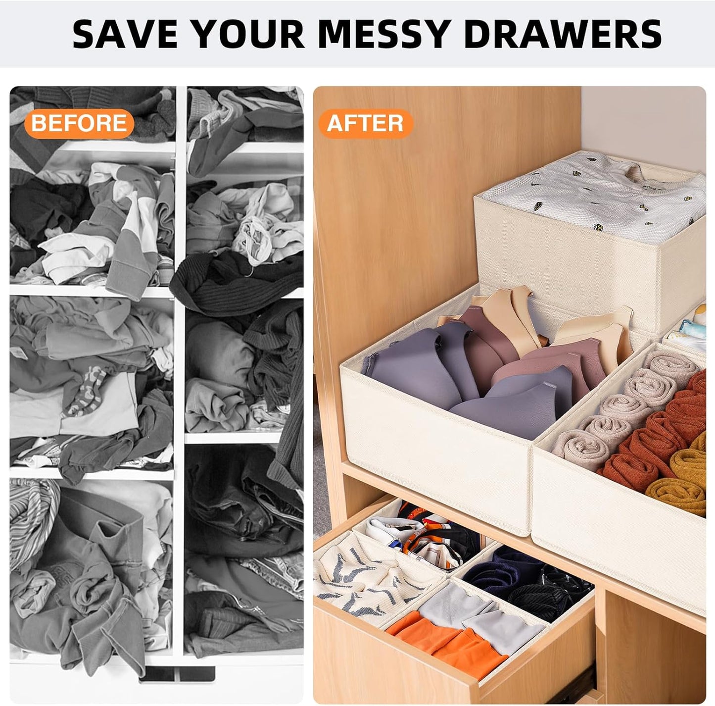 【FAMILY PACK】Drawer Organizer Clothes, 20 Pack Dresser Organizer Bins for Baby Clothes - Underwear Bra Sock Organizer - Fabric Closet Organization and Storage Dividers for Nursery Bedroom Dorm