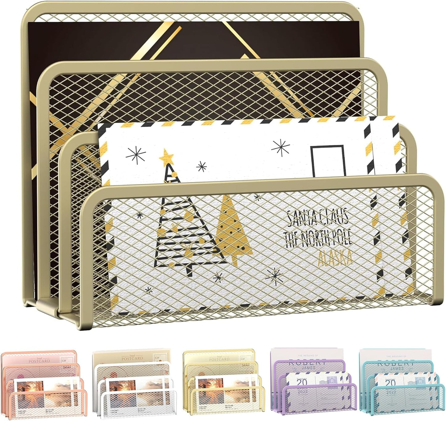 SUPEASY Mail Organizer for Desk, Mesh Metal Mail Holder Countertop with 3-Slot, Letter Sorter File Holder, Office Envelope Organizer for Mails (Yellow)