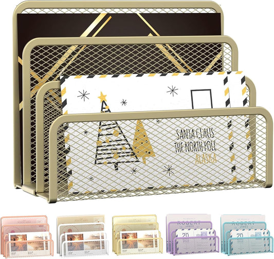SUPEASY Mail Organizer for Desk, Mesh Metal Mail Holder Countertop with 3-Slot, Letter Sorter File Holder, Office Envelope Organizer for Mails (Yellow)