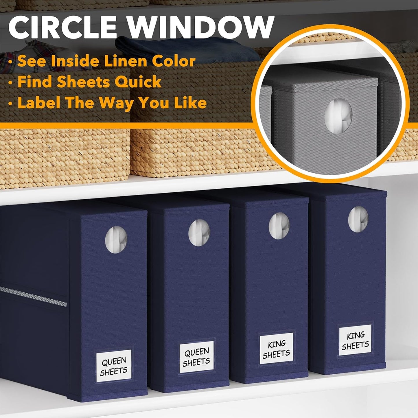 SpaceAid 4 Pack Bed Sheet Organizers and Storage, Foldable Sheet Organizer for Linen Closet, Sheets Set Folder Keeper with Window XL (Queen & King Size) Bedding Container (Navy Blue, 4 Pack)