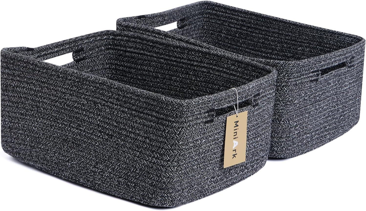 Large Storage Baskets for Shelves, Closet Organizers Bins for Clothes Blanket Towels, Baby Nursery, Toy Baskets Box, Woven Rope Baskets, 17 x 13 x 7.5”, 2 Packs Dark Gray