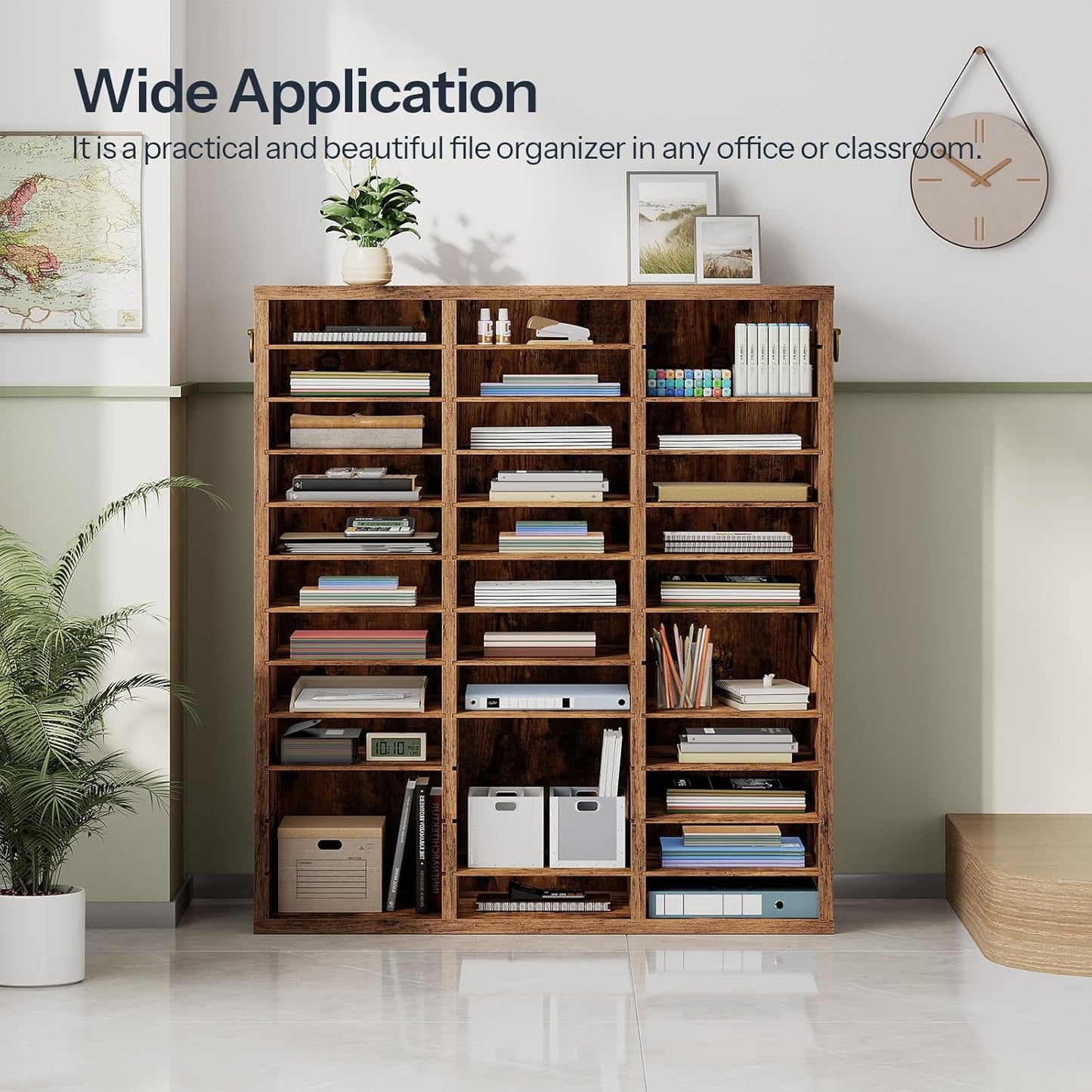 HOOBRO Literature Organizer, 36Compartments Wooden Mail Organizer, Countertop Literature Sorter with Adjustable Shelves for Home, Office, School, Student Mailbox for Classroom, Rustic Brown FG123WF01