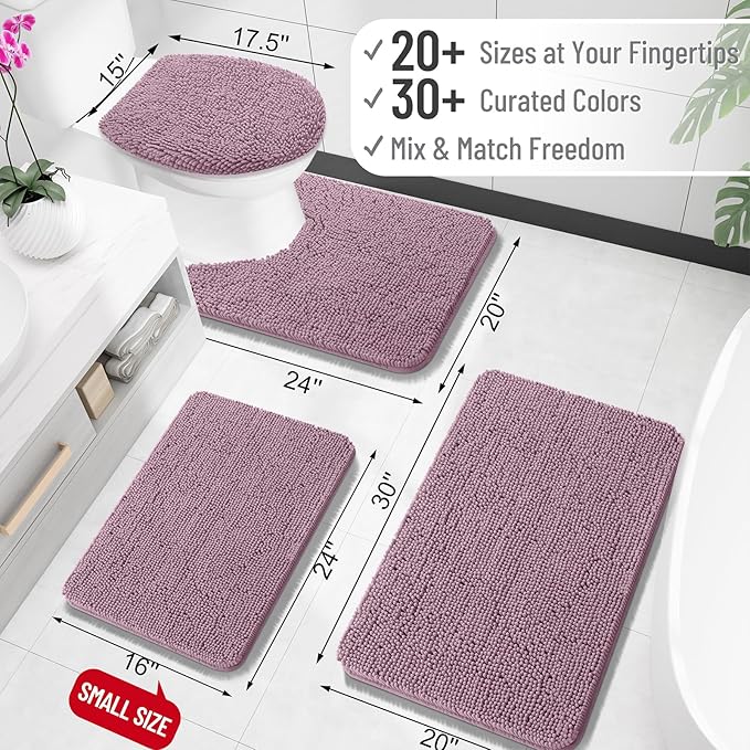 OLANLY Toilet Rugs U-Shaped 24x20, Extra Soft Absorbent Chenille Contour Bathroom Rugs for Toilet, Dry Quickly, Machine Washable, Non-Slip Bath Mat, Deep Plum