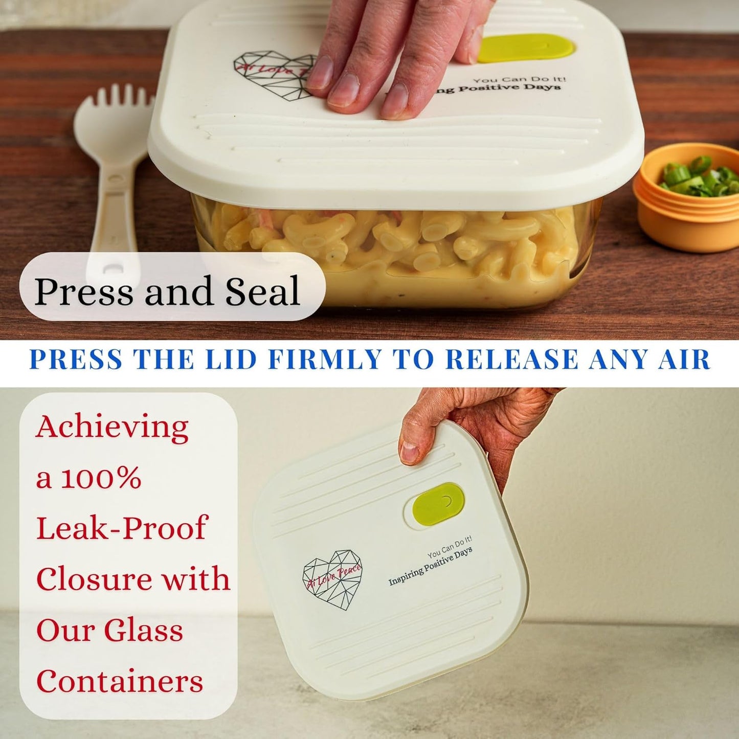 Ai Love Peace Soup Container with Dual Lids,26 oz Borosilicate Glass Lunch Box | Leakproof Lid+ Microwave &Safe Freezer Lid, Stackable,Glass Meal Prep Food Storage,Perfect for Work & Soup Lovers Gift.