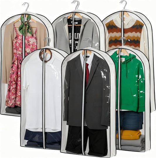 Hanging Clothes Storage with 4" Gusseted Garment Covers (Set of 6) - Clear Suit, Dress, Sweater, Shirt Protectors - 24"x 40"x 4" / 6 Pack