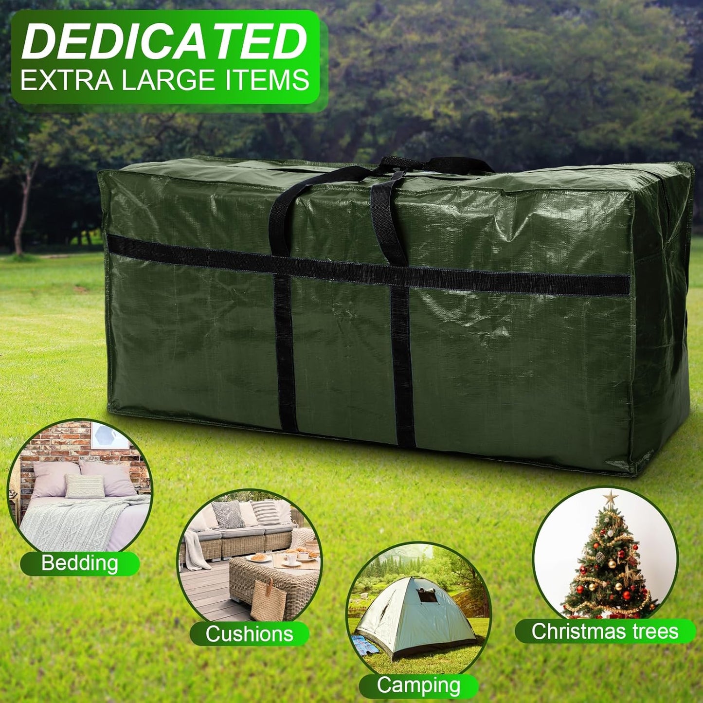 4 Pcs 66 Gallon Large Moving Bags with Zipper and Handles Foldable Storage Duffle Bags Heavy Duty Extra Large Totes for College Dorm Travel Clothes Blankets Bedding Moving (Green)