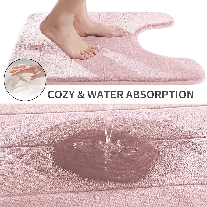 Yimobra Memory Foam Toilet Bath Mat U-Shaped, 24 X 20 Inches,Soft and Comfortable, Super Water Absorption, Non-Slip, Machine Wash and Easier to Dry for Bathroom Commode Contour Rug, Pink