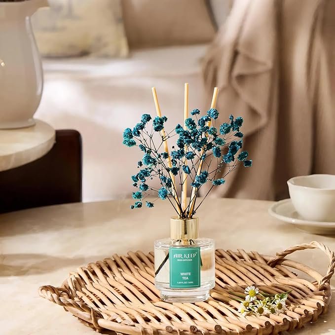 Airkeep Reed Diffuser Set of 3,Clean Cotton White Jasmine White Tea Oil Reed Diffusers for Bedroom Living Room Office Aromatherapy Oil Reed Diffuser for Gift 50ml x 3