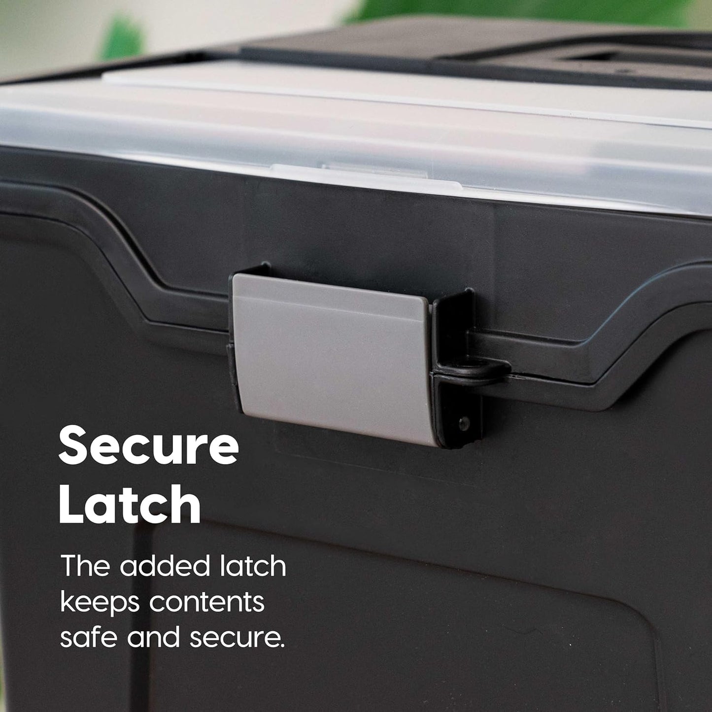 IRIS USA File Box with Lid File Organizer for Letter File w/Organizer-Lid, Plastic Mobile Filing Organizer, Water Resistant Document Box, Portable File Box with Handle, Secure Buckle, Lockable, Black