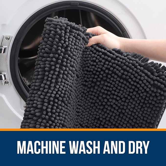 OLANLY Bathroom Rugs 50x30, Extra Soft Absorbent Chenille Bath Rugs, Rubber Backing Quick Dry, Machine Washable Bath Mats for Bathroom Floor, Tub and Shower, Home Decor Accessories, Dark Grey
