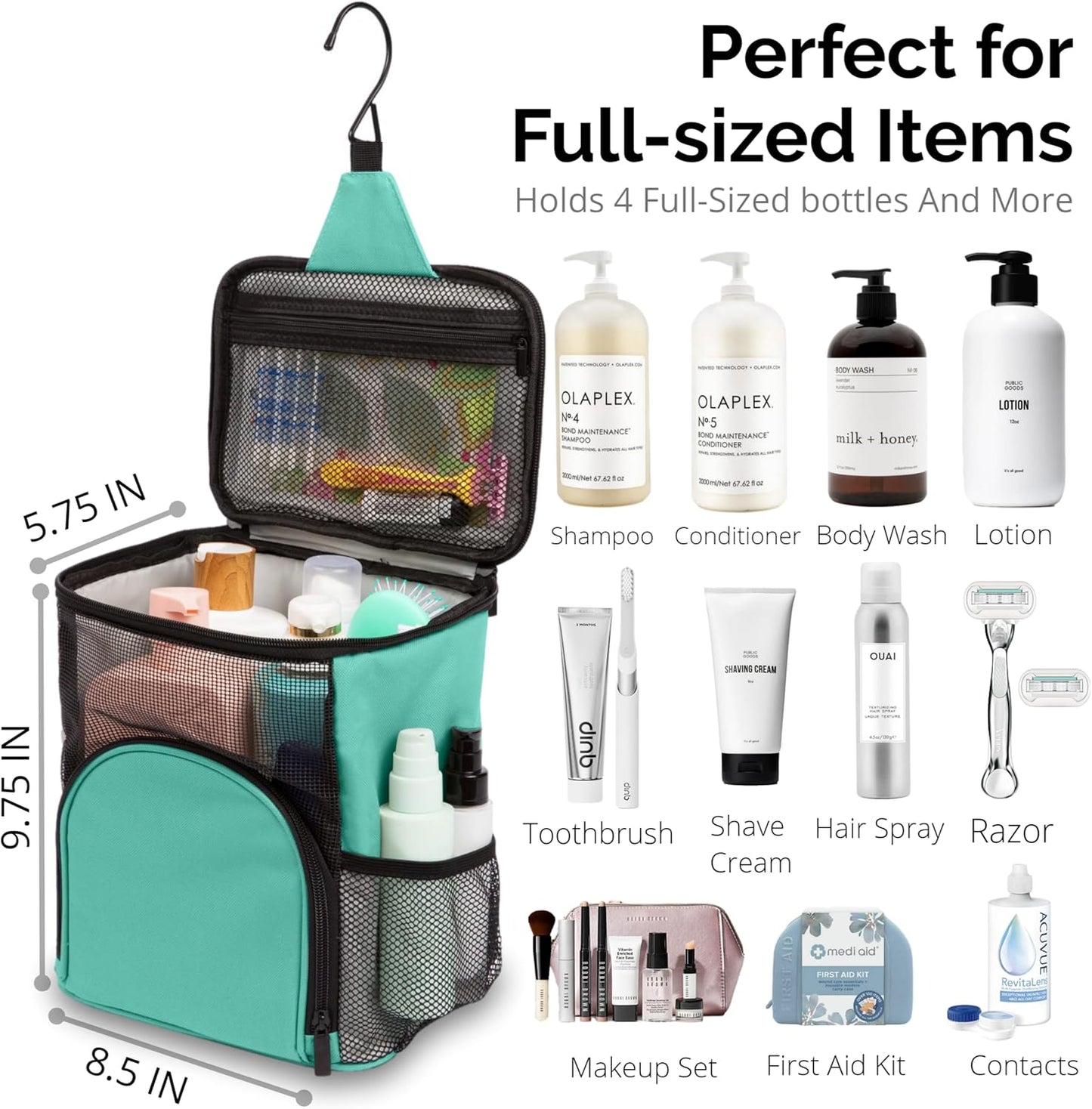 Original Shower Caddy For College Dorms- Travel Shower Caddy - Dorm Organizer Bag - Large Capacity, Quick Dry and Water Resistant with Metal Hook - Portable and Foldable Bag for Gym and Travel (Aqua)