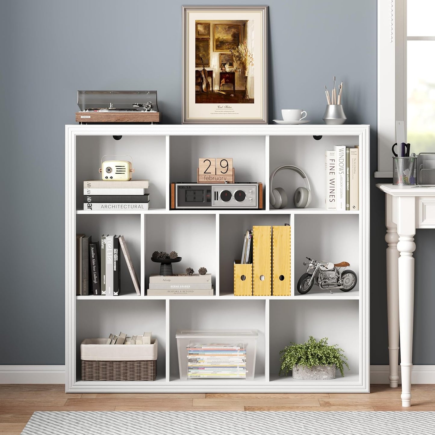 Book Shelf with 10-Cube, 43” Wide Bookshelf with Anti-Tip Device, 38” Tall Open Bookcase, Modern Display Organizer Book Case for Home Office, Entryway, Living Room, Bedroom, Study Room