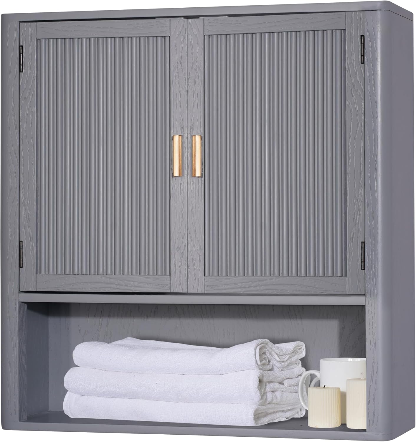 Bathroom Storage Cabinet – Pre-Assembled Wall-Mounted Medicine Cabinet with 2 Doors and Fixed Shelf, Over-The-Toilet Floating Organizer for Bathroom, Living Room, Kitchen, Laundry (Grey)