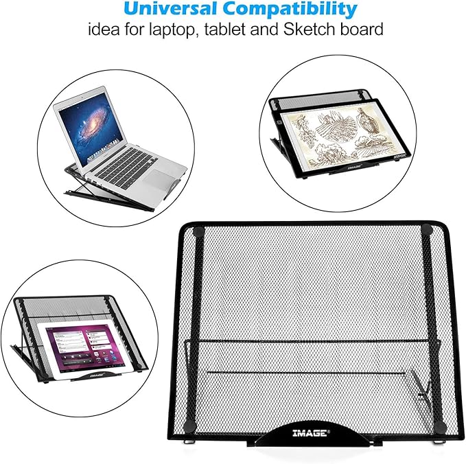IMAGE Laptop Stand,Large Version Foldable Portable Ventilated Desktop Laptop Stand Holder, Adjustable 12 Angle Points Stand, A3 Compatible with 10" ~ 17" Notebooks, AGPtek/Huion LED Light Box Pad