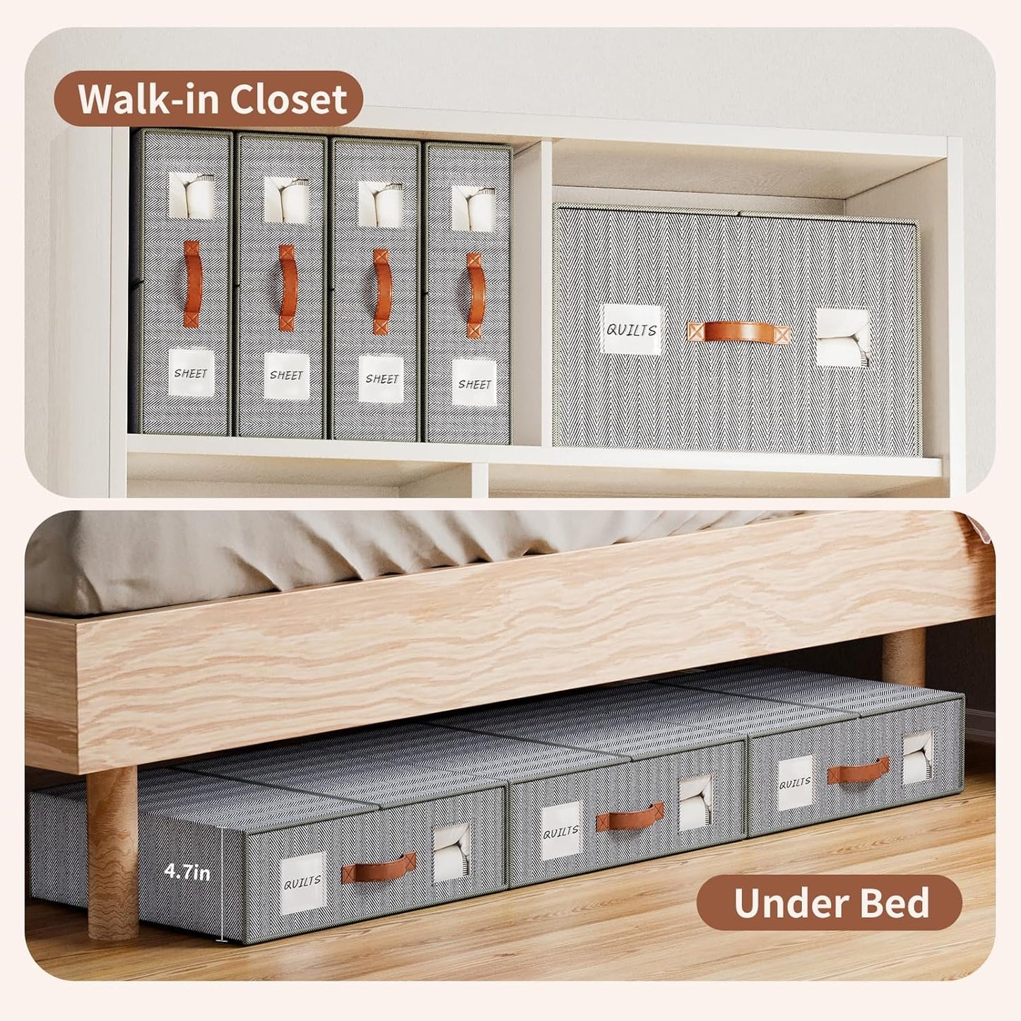 4 Pack Bed Sheet Storage Organizers- Premium Fabric Closet Organizer with Clear View Window, Space-Saving Foldable Design for Queen/King Size Bedsheets, Blankets & Duvet Covers