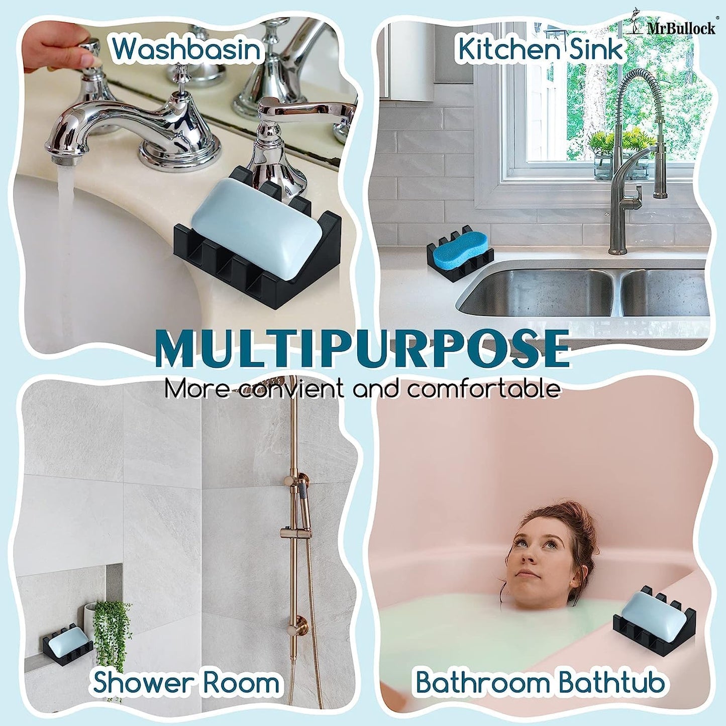 Silicone Soap Dish for Bar Soap Holder for Shower Bathroom Self Draining Waterfall Drying Tray Keep Soap Bars Dry Clean & Easy Cleaning (Black1, 1)